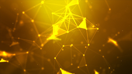 Abstract background Dot and connect line for cyber technology futuristic and network connection concept with dark and grain processed wide screen ratio.