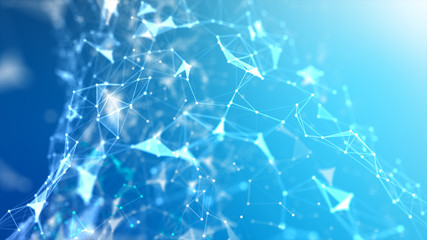 Abstract background Dot and connect line for cyber technology futuristic and network connection concept with dark and grain processed wide screen ratio.