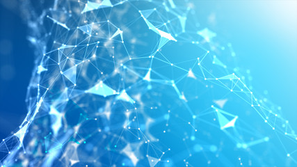 Abstract background Dot and connect line for cyber technology futuristic and network connection concept with dark and grain processed wide screen ratio.