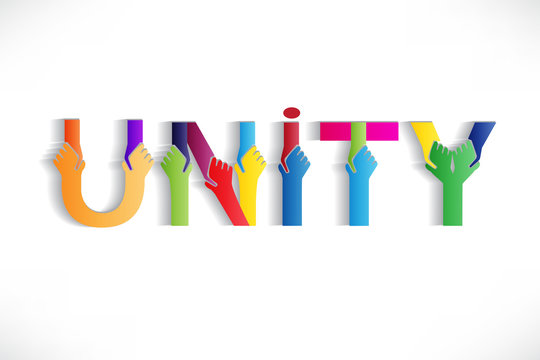 Unity handshake colorful word text logo