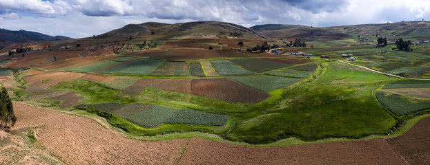 Panoramic view of potato fields in the highlands of Peru