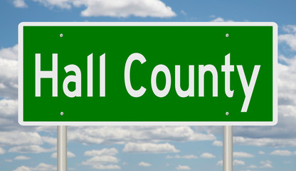 Rendering of a green highway sign for Hall County