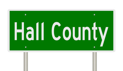 Rendering of a green highway sign for Hall County