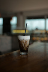 cup of lced coffee on the table
