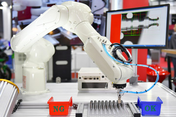 Modern robotic machine vision system in factory, Industry Robot concept .