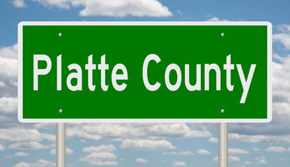 Rendering of a green highway sign for Platte County Nebraska