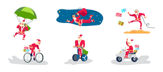 Set of Young athletic Santa Claus