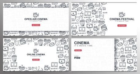 Set of Hand draw Cinema doodle backgrounds. Movie Time.