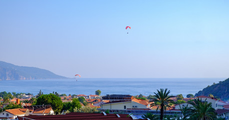 Oludeniz, Turkey. Panoramic view of the city and the bay at sunset.