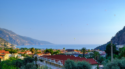 Oludeniz, Turkey. Panoramic view of the city and the bay at sunset.