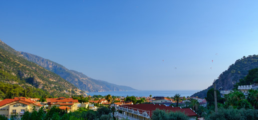 Oludeniz, Turkey. Panoramic view of the city and the bay at sunset.