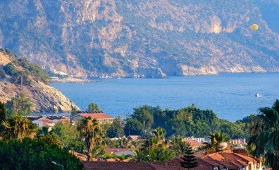 Oludeniz, Turkey. Panoramic view of the city and the bay at sunset.