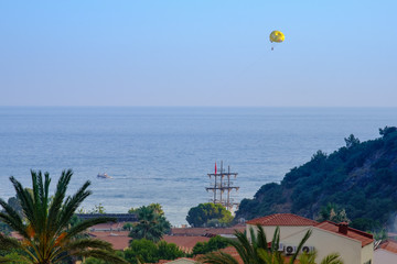 Oludeniz, Turkey. Panoramic view of the city and the bay at sunset.