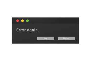 Dark theme of an error message window in a night mode.