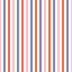 Seamless repeat of stripes in a blue, pink and orange. A modern vector geometric design background ideal for fabric, scrapbooking and home decor.