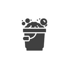 Bucket with foam and bubbles vector icon. filled flat sign for mobile concept and web design. Soapy, wet cleaning glyph icon. Symbol, logo illustration. Vector graphics
