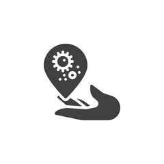 Hand with bacterial drop vector icon. filled flat sign for mobile concept and web design. Hand hygiene glyph icon. Symbol, logo illustration. Vector graphics