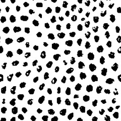 Simple seamless pattern in polka dot style. Black and white print for textiles. Brush strokes drawn in ink by hand. Vector illustration. - obrazy, fototapety, plakaty