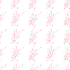 Line art illustration apple or peach brunch tree backdrop.Floral organic background. Vintage floral pattern