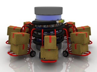 3d rendering Cardboard boxes on wooden pallet