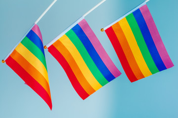 homosexual concept - close up of  rainbow flags