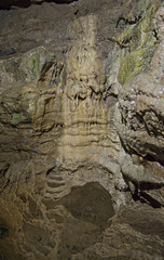 Geological rock formations in an underground cave