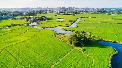Aerial photo of rural summer pastoral scenery in langxi county, xuancheng city, anhui province, China