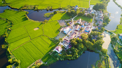 Aerial photo of rural summer pastoral scenery in langxi county, xuancheng city, anhui province, China