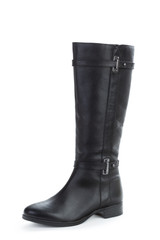 Woman high knee leather boots isolated on white background