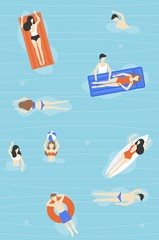 Hello Summer, People in Swimming pool vector