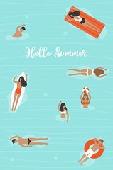 Hello Summer, People in Swimming pool vector