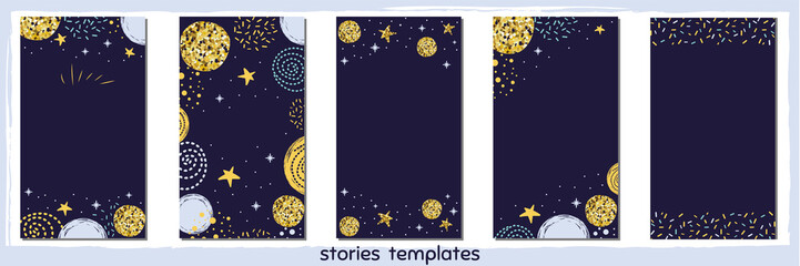 Vertical banner set Story template for social media Magic bright Christmas design for social net stories