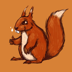 The red squirrel. Sketch style illustration. Animal character.