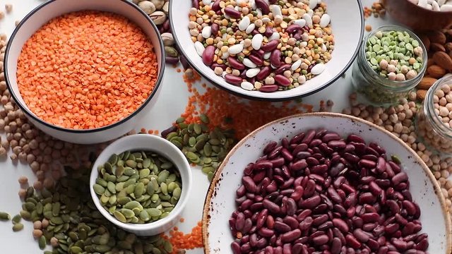Various dry legumes. Top view	