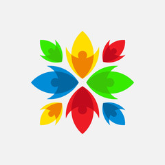 Obraz premium community logo design with people and leaf