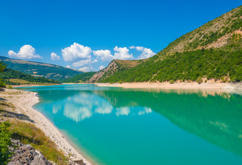 Fiastra lake and Lame Rosse canyon - Naturalistic wild attraction in the Monti Sibillini National Park, province of Macerata, Marche region, central Italy