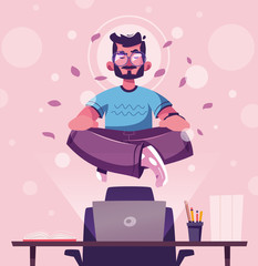 Meditation health benefits for body, mind and emotions. Cartoon vector illustration