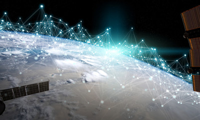 Satellites sending datas exchanges and connections system over the globe 3D rendering elements of this image furnished by NASA