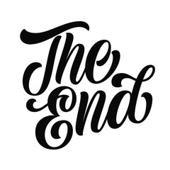 The End hand lettering, brush calligraphy isolated on white background. Type vector illustration.