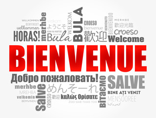 Fototapeta premium Bienvenue (Welcome in French) word cloud in different languages