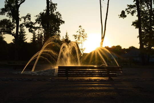 Europe, Lithuania, Marijampole, poetry park fountain 