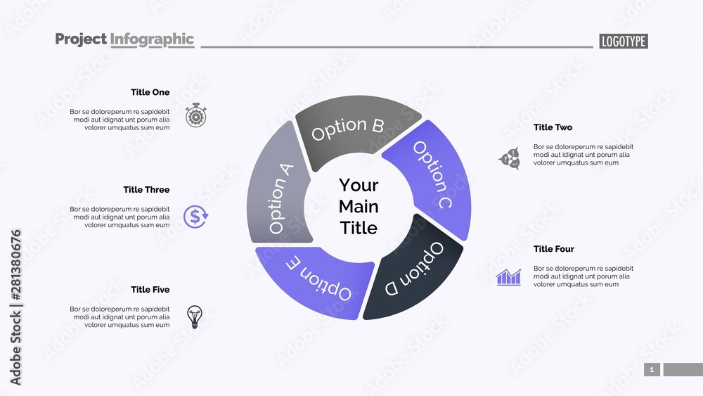 Poster pie chart with five elements template