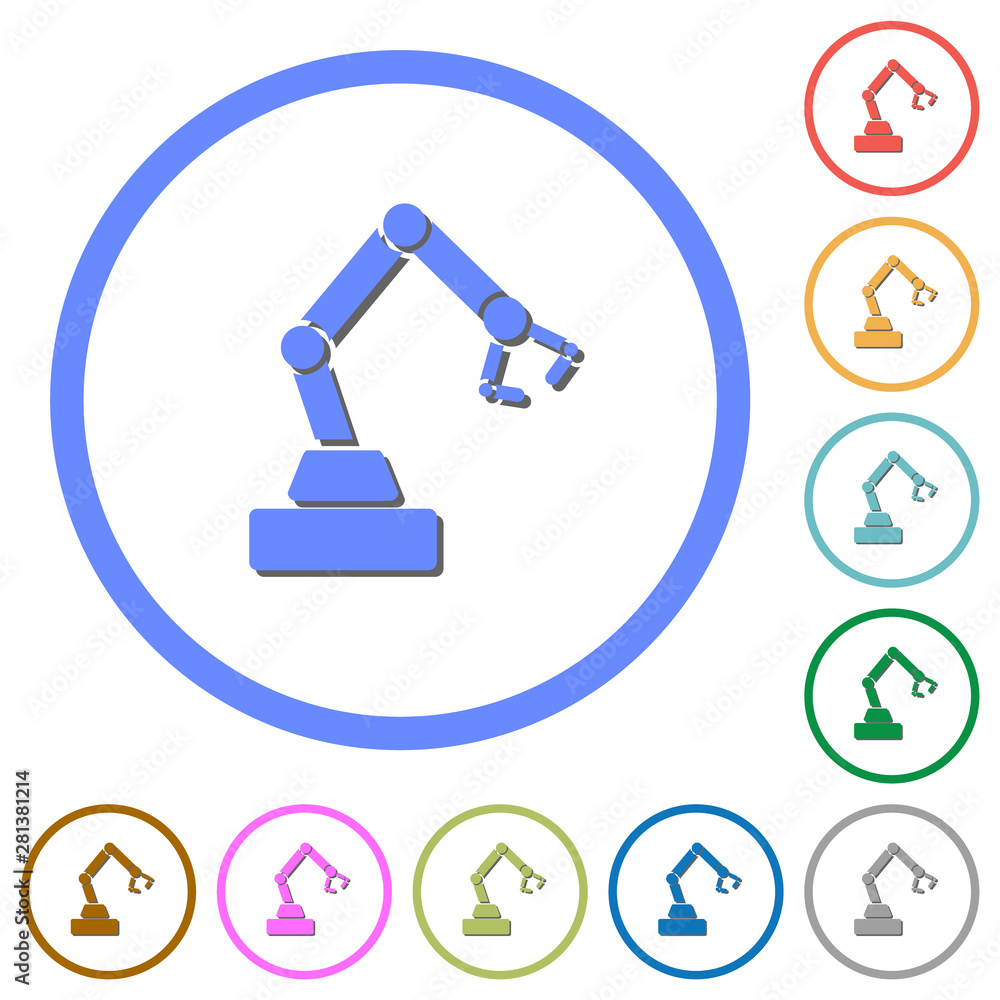 Poster robot arm icons with shadows and outlines