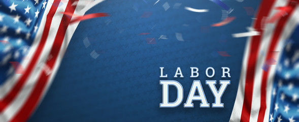 Flyer, Labor day sale promotion advertising. American labor day wallpaper. Discount, Design template. Copy space. 3D illustration, 3D design