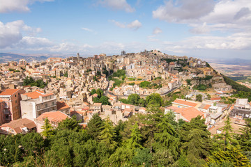 Fototapeta na wymiar Panoramic aerial view of Enna old town, Sicily, Italy. Enna city located at the center of Sicily and is the highest Italian provincial capital