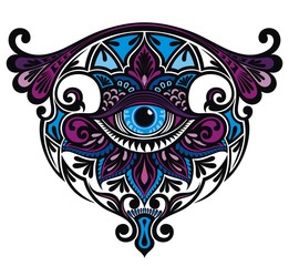 Naklejka premium Eye with floral elements. Art Boho style.