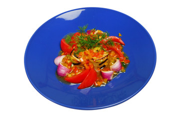 Salad with green on a plate on a white isolated background