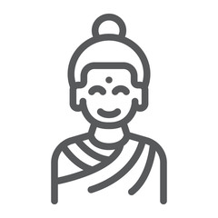 Buddha line icon, meditation and buddhism, meditating person sign, vector graphics, a linear pattern on a white background.