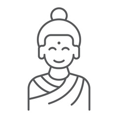 Buddha thin line icon, meditation and buddhism, meditating person sign, vector graphics, a linear pattern on a white background.