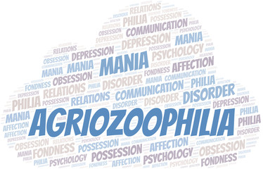 Obraz premium Agriozoophilia word cloud. Type of Philia.